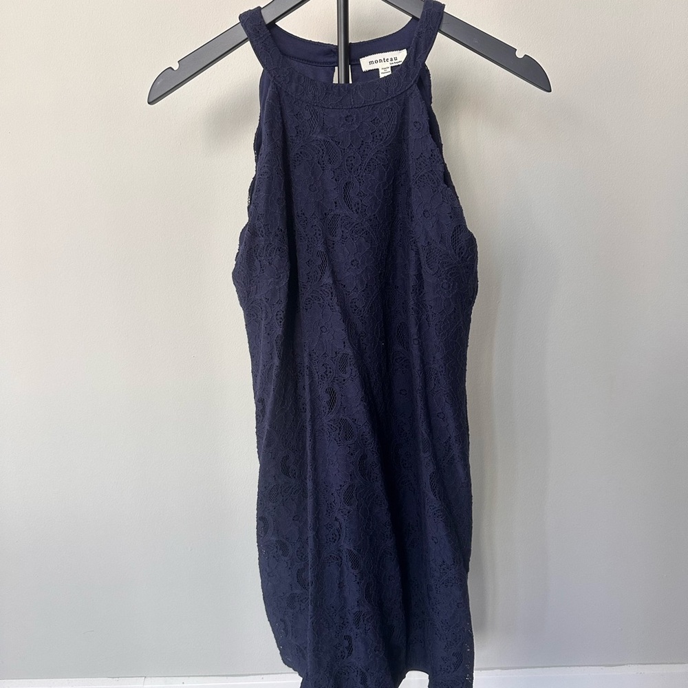 Monteau Navy Lace Mini Dress